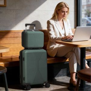 Set di Valigie da 20 Pollici alla Moda in PP Verde Scuro 2-in-1 con Cerniera Senza TSA per Viaggiatori - Product Image 2