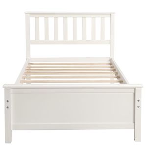Letto a piattaforma in legno bianco, misura twin, con testiera e pediera, include supporto a doghe in legno - Product Image 6