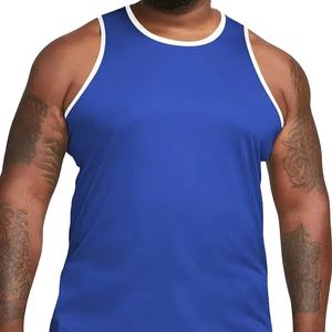 Débardeurs à col rond grande taille pour hommes en coton/polyester 100% tricot légèrement extensible de couleur unie sans manches - Product Image 1