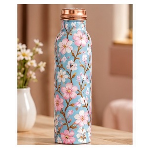 Botella de agua de cobre puro hecha a mano, diseño azul dorado, portátil, para viajes. - Product Image 5