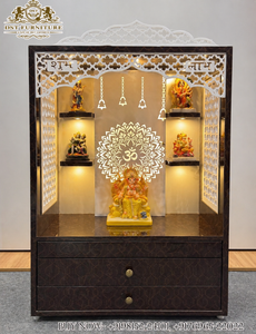 Temple en bois de teck au design moderne pour la maison, mandir au look attrayant et moderne pour le salon, mandir au design Om avec aspect marbre, USA - Product Image 6