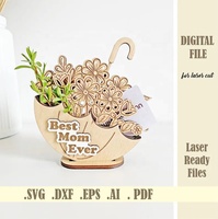 Porte-carte cadeau pour la fête des mères, découpe laser SVG, design parapluie, pot de fleurs en bois moderne Delarchi, décoration pour la maison et le bureau, modèle HT36