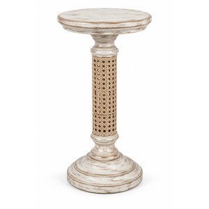 Mango Wood Cane Plant Stand Wholesale | Antique White Pedestal <b>Table</b> - Product Image 1