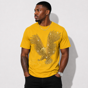 Cosh International Wholesale Luxury <b>Gold</b> Eagle Rhinestone Graphic T <b>Shirt</b> Premium Cotton Unisex Streetwear OEM ODM - Product Image 4