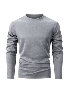 Men's Long Sleeve O-Neck T-Shirt Gray Regular Fit Casual Knitted Jersey Breathable Solid Color Regular Length Quick Dry 180g - Product Image 2