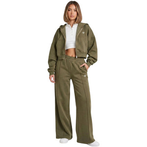 Conjunto de Sudadera Corta y Pantalones Anchos de Algodón Pesado para Mujer, Personalizable con Logotipo y Color, Estilo Athleisure de Lujo, Venta al por Mayor, OEM - Product Image 1