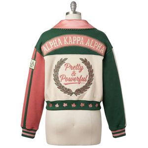 <b>Pink</b> Green Color Block <b>Jacket</b> Women Button Front Graphic Casual Fashion Outerwear Soror Style Varsity Inspired <b>Jacket</b> Apparel - Product Image 5