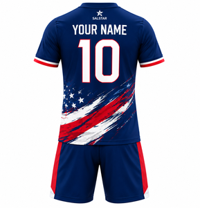 Maillot de football Salstar pour homme, kit personnalisé avec impression par sublimation du drapeau, col rond, manches courtes, évacuation de l'humidité, coupe athlétique, logos d'équipes de club - Product Image 2