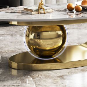 Tavolino da Caffè Ovale in Finto Marmo da 51 Pollici con Base in Acciaio Inossidabile per Soggiorno - Product Image 5