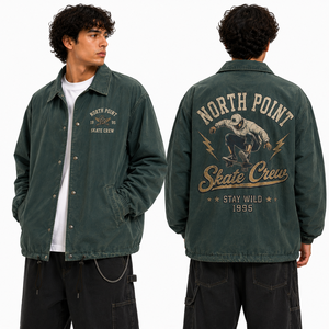 Custom Skater <b>Coach</b> Jacket Retro Washed Nylon Loose Fit Snap Closure Streetwear Team Outerwear Factory Direct Skate Team Apparel - Product Image 2