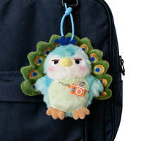 Vente en gros de porte-clés en peluche personnalisés, jouets en peluche, dessin animé, kawaii, paon vert en peluche