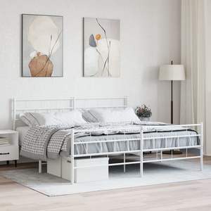 Cadre de lit en métal blanc 76 x 80 pouces, produit élégant et durable dans la catégorie des lits en métal - Product Image 1