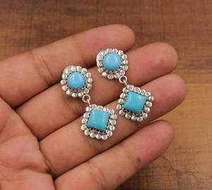 Boucles d'oreilles pendantes en argent sterling 925 et turquoise, vente en gros, bijoux fins faits à la main, fournisseur de luxe, cadeau de fiançailles - Product Image 4