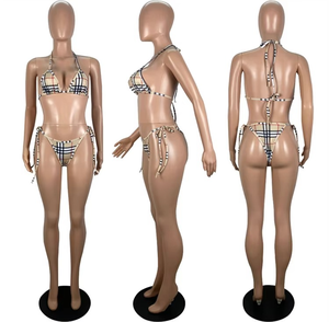 Ensemble bikini personnalisé pour femme, motif écossais, haut dos croisé, bas à nouer sur les côtés, grande taille, maillot de bain deux pièces, tenue de plage - Product Image 3