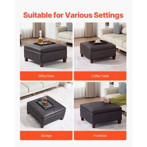 Pouf da salotto quadrato da 28 pollici con bottoni trapuntati, in pelle PU, con contenitore in MDF e coperchio ribaltabile, ideale per l'ingresso - Product Image 5