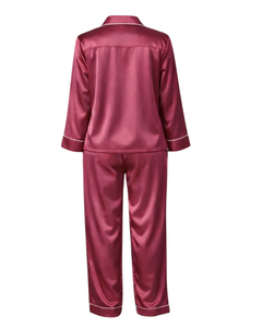 Ensemble de pyjama pour femme en satin rose champagne personnalisé, manches longues, boutonné, style soie, vêtements de nuit, ensemble de salon deux pièces - Product Image 5