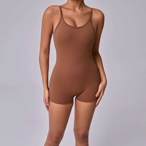 Mono casual de alta calidad para mujer, de color liso y cuello redondo, tipo top sin mangas, para uso exterior, con efecto moldeador de cuerpo y cintura - Product Image 1