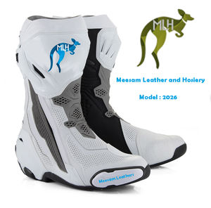 Bottes de moto en cuir pour hommes, design unique et tendance, qualité supérieure, doublure en mesh respirant, style course, ventilées, blanches - Product Image 1