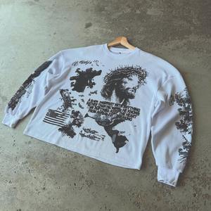 Camiseta de Alta Calidad 100% Algodón, Estilo Waffle, Corte Cuadrado, Impresión DTG, Streetwear para Hombre, Personalizada, Talla Grande, Térmica, Manga Larga - Product Image 1