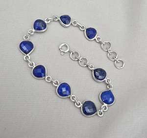Bracelet à breloques en forme de cœur en lapis-lazuli, argent sterling 925 plaqué or, pierres précieuses facettées, fait main, bijoux ethniques élégants pour femmes - Product Image 6