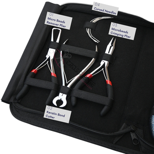 Kit d'outils d'extension de cheveux Elite Silver avec pince à ruban bleu, outil de retrait de micro-perles, outil de sertissage et outil à boucle et crochet, dans un étui - Product Image 3