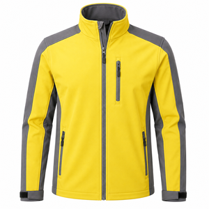 Veste en polaire bleu marine pour homme avec empiècements gris, col montant, fermeture éclair, coupe-vent, vêtements décontractés pour l'extérieur, saison automne - Product Image 2