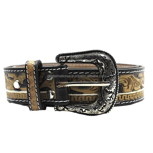 เข็มขัดหนังสไตล์ตะวันตกทำด้วยมือสุดหรูสำหรับผู้ชายและผู้หญิงเข็มขัดหนังลายนูนลายดอกไม้สำหรับคาวบอย - Product Image 5