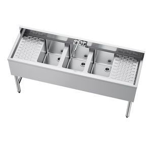 Lavello da Cucina Commerciale in Acciaio Inox 304 a Doppio Scarico, 3 Scomparti, 10 Pollici, Fabbricazione in Acciaio per Cucine Commerciali - Product Image 1