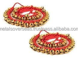 Tobilleras Ghungroo de Latón Plateado con Campanas 25+25 Rojas, Profesionales para Danza Clásica, Tobillera Multilínea con Campanas Metálicas, Hechas a Mano en India - Product Image 4