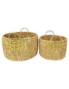 Panier de rangement vintage en jacinthe d'eau tressée, organisateur ovale en osier avec poignées, multi-usages - Product Image 1