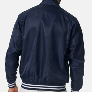 Blouson bomber bleu marine pour homme, col montant, fermeture éclair, style décontracté, matière polyester, vêtement d'automne - Product Image 2