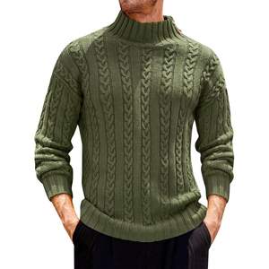 2025 hommes col roulé pull câble tricot à manches longues décontracté hiver pull capuche Machine tissé imprimé décoration chaleur - Product Image 1