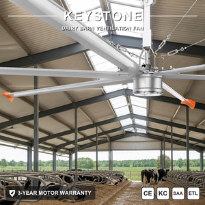 Keystone optimise la stratification thermique et atténue la charge thermique estivale du bétail bovin. Ventilateur de plafond résistant aux intempéries. - Product Image 1