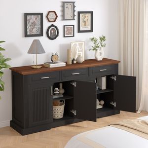 Credenza Moderna da 63 Pollici per Caffetteria, Mobile Buffet con 4 Ante e 3 Cassetti, Armadietto da Cucina in Legno con Design Scanalato - Product Image 5