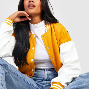 Best Variety Stylish Women's Crop Varsity Jacket Long Sleeve Short Length Turn-Down Collar Woman's Warm Breathable Cotton - Product Image 6