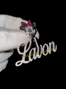 เพชรโมอิสเงิน925เย็นเหมาะสำหรับเป็นของขวัญของขวัญเริ่มต้นตัวหนังสือชื่อตัวอักษรวิบวับมิกกี้การ์ตูนนำเทรนด์สำหรับเด็ก - Product Image 3