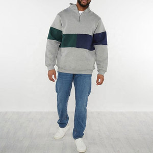 Unisex Quarter Zip Fleece <b>Sweatshirt</b> Color Blocking Gray Green <b>Navy</b> Oversized Casual Autumn Wear Stand Collar Regular Fit - Product Image 3