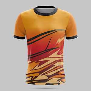 เสื้อฟุตบอลชายแบบซับลิเมชั่นสีน้ำเงินเหลืองไล่เฉดลายดาว ระบายเหงื่อได้ดี แขนสั้น คอกลม ชุดกีฬา - Product Image 3