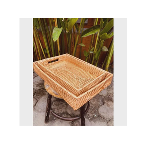 Meilleur prix – Plateau décoratif en rotin tressé, nouveauté artisanale pour le bureau et la maison, idéal pour servir thé et café, avec poignée - Product Image 6