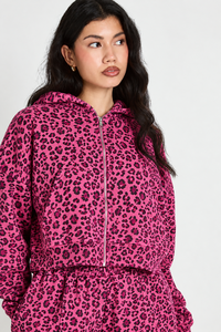 Sudadera con Capucha para Mujer, Diseño de Leopardo Rosa, Cierre Frontal Completo, Mangas Largas, Capucha Ajustable y Corte Holgado y Cómodo - Product Image 3
