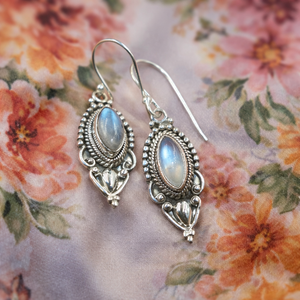 Rainbow Moonstone Gemstone 925 Sterling <b>Silver</b> <b>Dangle</b> <b>Earrings</b> Handmade Boho Vintage Hook <b>Earrings</b> Rose Gold Yellow Gold Plated - Product Image 6