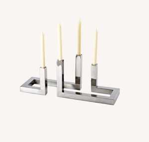 Wholesale Modern <b>Silver</b> Metal Geometric Square Frame 4 Light Taper <b>Lantern</b> Handmade Eco-Friendly Heat Resistant Table - Product Image 1