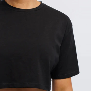 Camiseta Corta Negra para Mujer, Cuello Redondo, Manga Abullonada, Color Sólido, Corte Ajustado, Tejido Transpirable, Estilo Casual de Primavera, con Lazos - Product Image 6