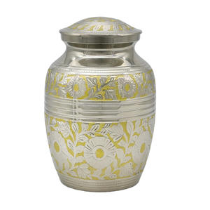 Urnes funéraires en laiton de haute qualité et classiques avec bandes urnes funéraires en métal fini marbre or et bleu - Product Image 2