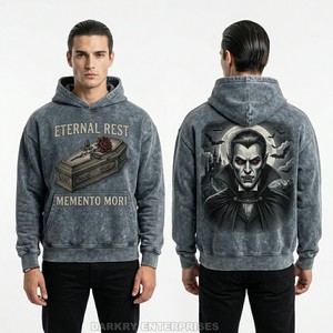 Custom Grey Acid Wash Hoodie Men Gothic Graphic Heavyweight Fleece Pullover Vintage Streetwear Chaos Dominion Hoody <b>Maker</b> - Product Image 3