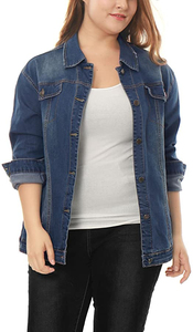 Women's Light Pink Denim Jacket Long Sleeve Solid Color Casual Button Closure Spring Wear - Product Image 2