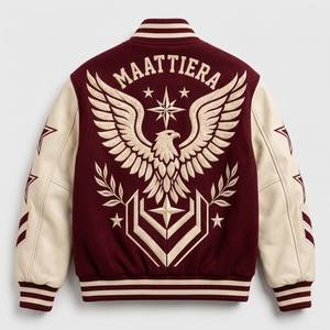 Chaqueta para Hombre MAATTIERA, Color Granate Crema, con Estrellas Bordadas, Estilo Preppy, Mezcla de Algodón, Corte Regular, para Otoño - Product Image 4