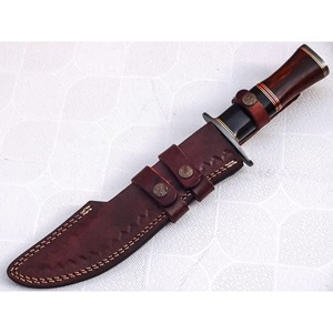Custom DIY Handmade Camping Bowie <b>Knife</b> Clip Point Blade Damascus Steel 3mm Straight Edge Wood+<b>Bone</b> <b>Handle</b> Leather Sheath 15inch - Product Image 6