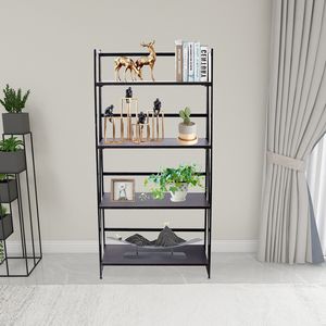 Libreria a 4 Ripiani in Metallo e Plastica per Casa e Ufficio, Scaffale Pieghevole in Legno Vintage per Organizzazione e Stoccaggio - Product Image 2