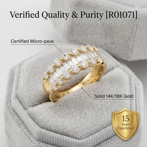 Vente en gros – Bague pour femme en or blanc massif 18 carats, trois rangées de diamants baguette naturels, certifiée IGI, 31 pièces, 1,14 carat, sertissage à griffes partagées brillant - Product Image 3